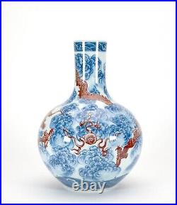 Fine Chinese Qing Yongzheng Underglaze Enamel Dragon Blue & White Porcelain Vase