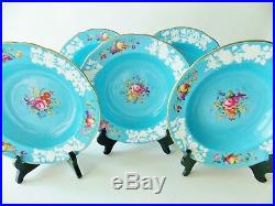 Five Gorgeous Spode Copelands China Blue White Embossed Bowls HP Fruits Flowers