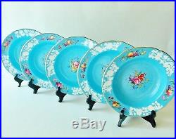 Five Gorgeous Spode Copelands China Blue White Embossed Bowls HP Fruits Flowers