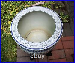 Floor Vase Floral Blue And White Porcelain Fish Bowl Planter Pot with Stand