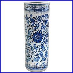 Floral Blue White Umbrella Stand Porcelain Holder Home Antique Design 23.5 in