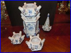 Gorgeous Vintage Tulipiere Porcelain Pagoda Tulip Vase 6 Sides, Blue & White 25