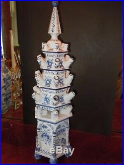 Gorgeous Vintage Tulipiere Porcelain Pagoda Tulip Vase 6 Sides, Blue & White 25