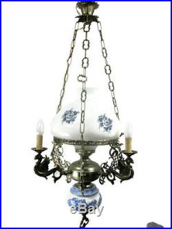 Gothic Dragons Delft Blue White Porcelain chandelier Hanging Lamp 4 Lights HTF