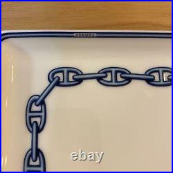 HERMES Chene Dunkle Chain Plate / Blue White / Ashtray Porcelain Paris / 16×12cm