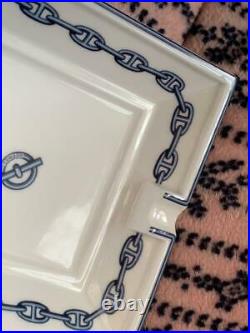 HERMES Paris Authentic Cigar Ashtray Porcelain Chaine D'Ancre White Blue Tone