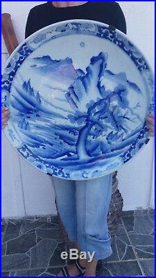 HUGE! 19th Century CHINESE PORCELAIN BLUE & WHITE CHARGER Diameter 22