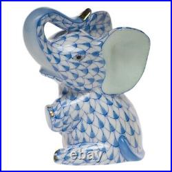 Herend Baby Elephant Sitting Blue Fishnet #vhb-15511 Brand Nib Trunk Up Cute F/s