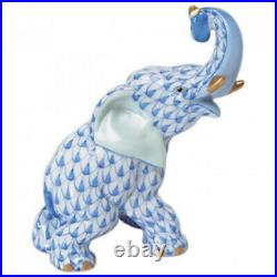 Herend Elephant Trunk Up 24k Gold Tusks Blue Fishnet #vhb-15266 Brand Nib F/sh