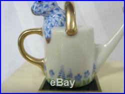 Herend Watering Can Bunny Rabbit Blue Fishnet #svhb-05238 Brand New In Box F/sh