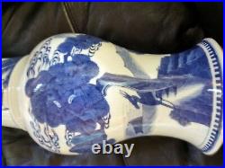 Huge chinese porcelain blue white beaker phoneax tail vase jar urn mark