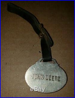 John Deere Red White & Blue Porcelain Watch Fob Horse Drawn Plows XX-2 Nice