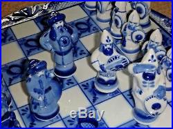 Kulikovo Field Chess. Blue&White Porcelain. Gzhel Russia