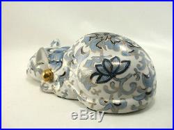 Kutani Style Porcelain Sleeping Cat THE SPI Collection Blue White Gold 10