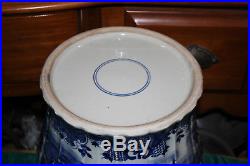 LARGE Chinese Blue & White Lidded Temple Jar Vase-Houses Water Trees-Porcelain