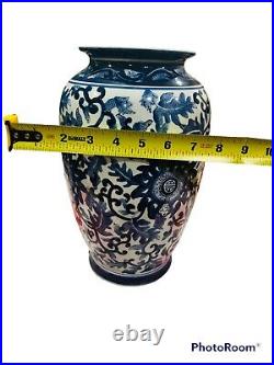Large 12 Vintage Blue And White Floral Design Porcelain Chinese Vase