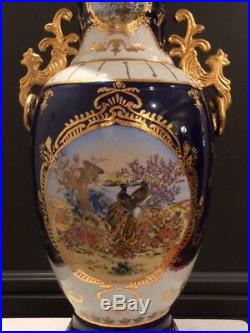 Large 24 High Porcelain Limoges Vase in Cobalt Blue/White/Gold Colors