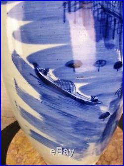 Large Antique Chinese Porcelain Celadon Blue White Vase 23.4