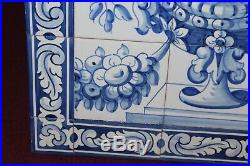 Large Antique Delft Blue & White Tile Flower Display Wall Art 30 Tile Art