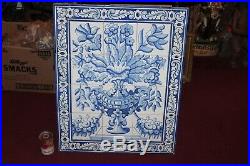 Large Antique Delft Blue & White Tile Flower Display Wall Art 30 Tile Art