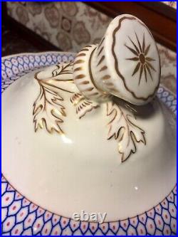 Large Antique Old Paris Porcelain Tureen Dish Blue White Acorn Branch Handles