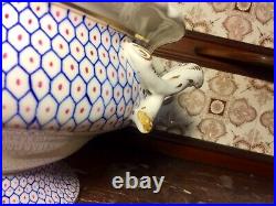 Large Antique Old Paris Porcelain Tureen Dish Blue White Acorn Branch Handles