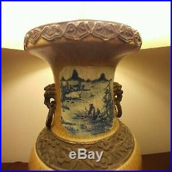 Large Asian Chinese Porcelain vase & Bronze Mounts table lamp Blue & White
