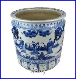 Large Blue and White Immortals Porcelain Large Planter Bowl 18 Diameter