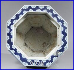 Large Chinese Blue and White Octagonal Planter with Intricate Scenes