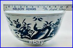 Large Colonial Williamsburg Restoration Delft Blue & White Punch Bowl
