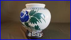 Large Early 1900 Korean Cobalt Blue, Green & White Flower Porcelain Jar