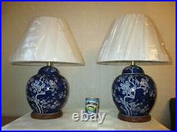 Large Pair Bnwt Ralph Lauren Blue And White Chinese Porcelain Lamps + New Shades