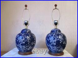 Large Pair Bnwt Ralph Lauren Blue And White Chinese Porcelain Lamps + New Shades