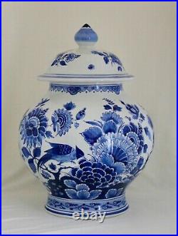 Large Royal Delft De Porceleyne Fles Blue & White Round Covered Ginger Jar 15