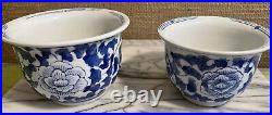Lovely set of Blue White Porcelain Chinoiserie Cachepot Planters Graduated Sizes
