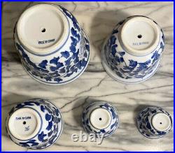 Lovely set of Blue White Porcelain Chinoiserie Cachepot Planters Graduated Sizes
