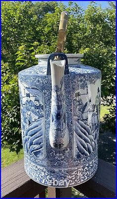 MASSIVE 17 Chinese 20th C Blue & White Porcelain Teapot Wine Ewer King Wen Zhou