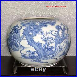 MASTERPIECE Japanese 19thC Edo Hirado Blue & White Porcelain Mizusashi Jar
