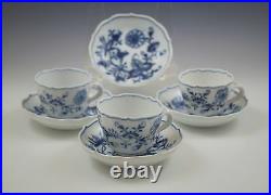 MEISSEN PORCELAIN crossed swords BLUE ONION 3 CHOCOLATE CUPS AND SAUCERS