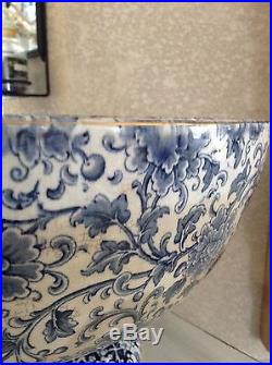 Maddocks works Royal porcelain Lamberton pedestal punch bowl blue & white floral