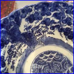 Meiji Japanese Late 19th Century Blue & White Porcelain Imari Bowl Plum Tree