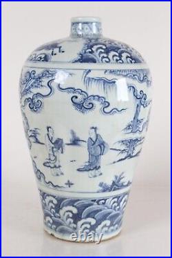 Ming style Chinese blue and white man on horse porcelain vase