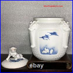 Museum Piece Japanese Edo 19th Hirado Blue & White Porcelain Mizusashi Water Jar