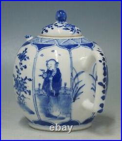@ NEAR PERFECT @ Antique 19th C Chinese porcelain blue & white export teapot