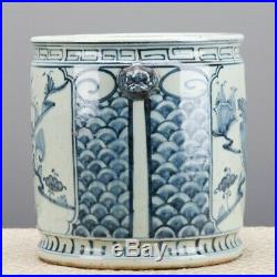 NEW 10 BLUE AND WHITE CHINESE ORIENTAL PORCELAIN PLANTER With FOO DOG HANDLES