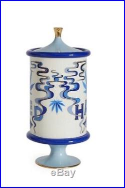 NEW Jonathan Adler Druggiest Weed Jar Pottery Blue, white & Gold porcelain