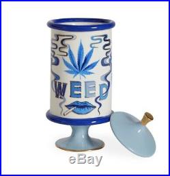 NEW Jonathan Adler Druggiest Weed Jar Pottery Blue, white & Gold porcelain