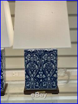 NEW PAIR (2) Ralph Lauren Blue White Floral Damask Porcelain Ceramic Lamp Shade