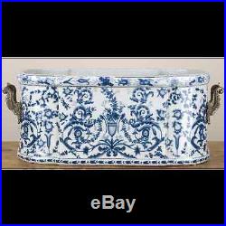 NEW PORCELAIN AND BRONZE ORMOLU BLUE AND WHITE JARDINIERE PLANTER azure casey