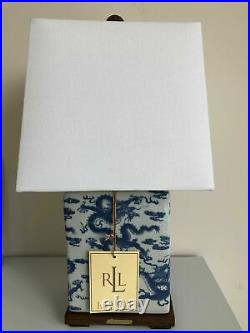 NEW! Ralph Lauren Blue White Dragon Smooth Finish Porcelain Table Lamp & Shade